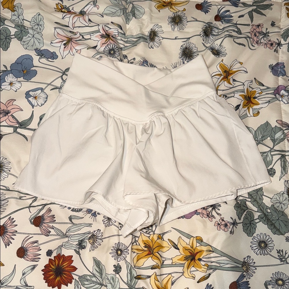 better together white athletic shorts with criss-cross waistband size small